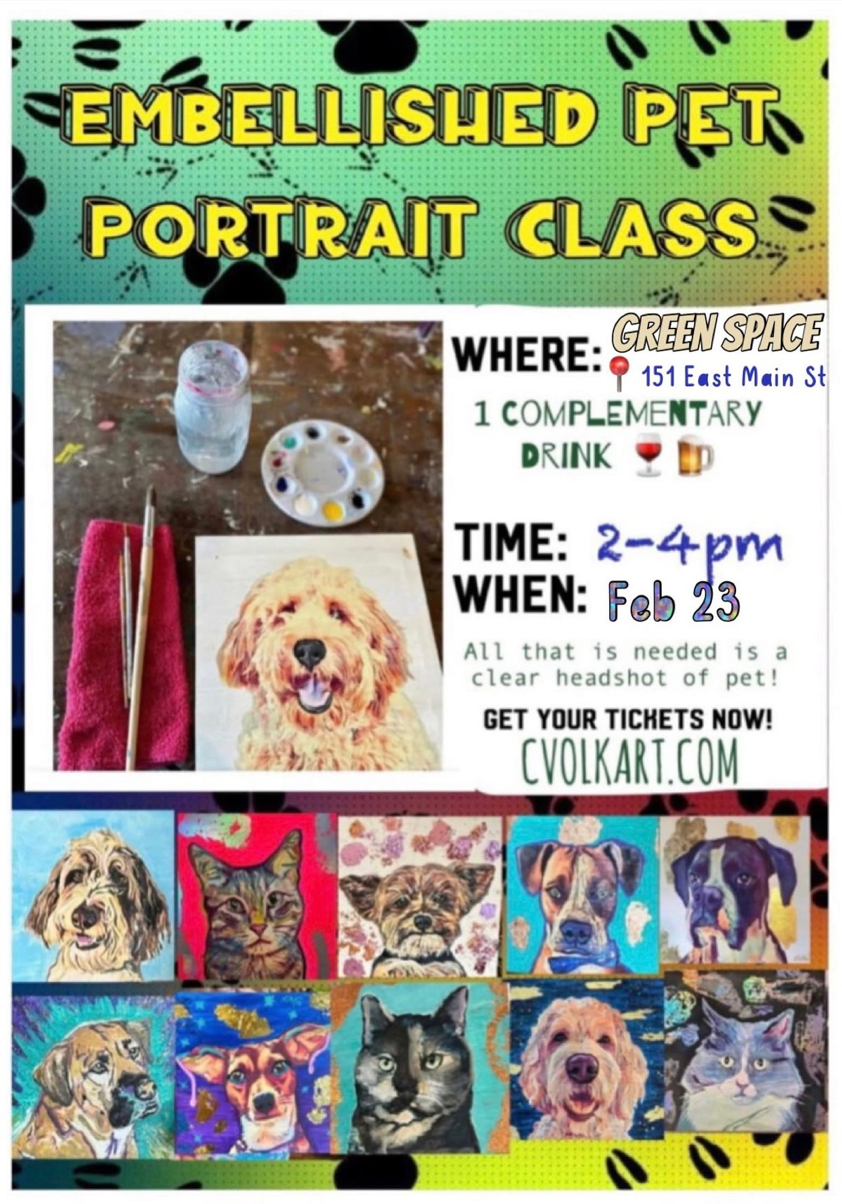 Green Space Embellished Pet Portrait Class