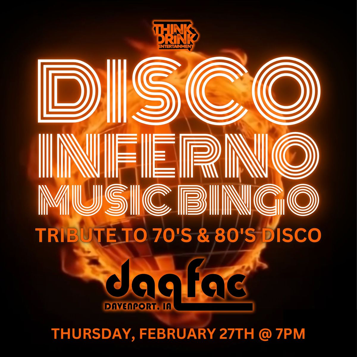 Disco Inferno Music Bingo @ Daiquiri Factory (Davenport, IA) \/ Thursday, February 27th @ 7pm