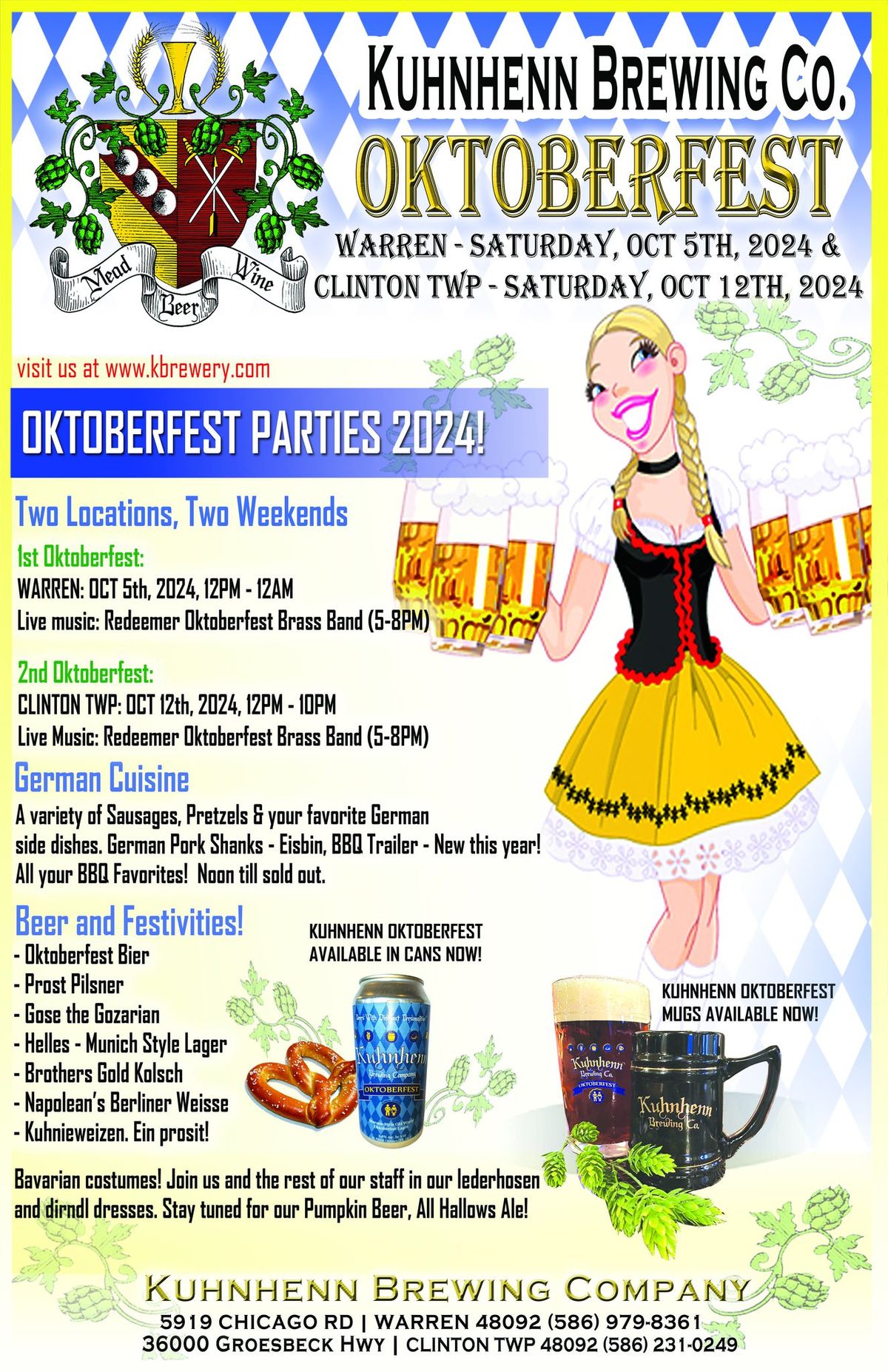 \ud83c\udf89**Kuhnhenn Brewing Oktoberfest Warren Location 2024!**\ud83c\udf89\ud83c\udde9\ud83c\uddea