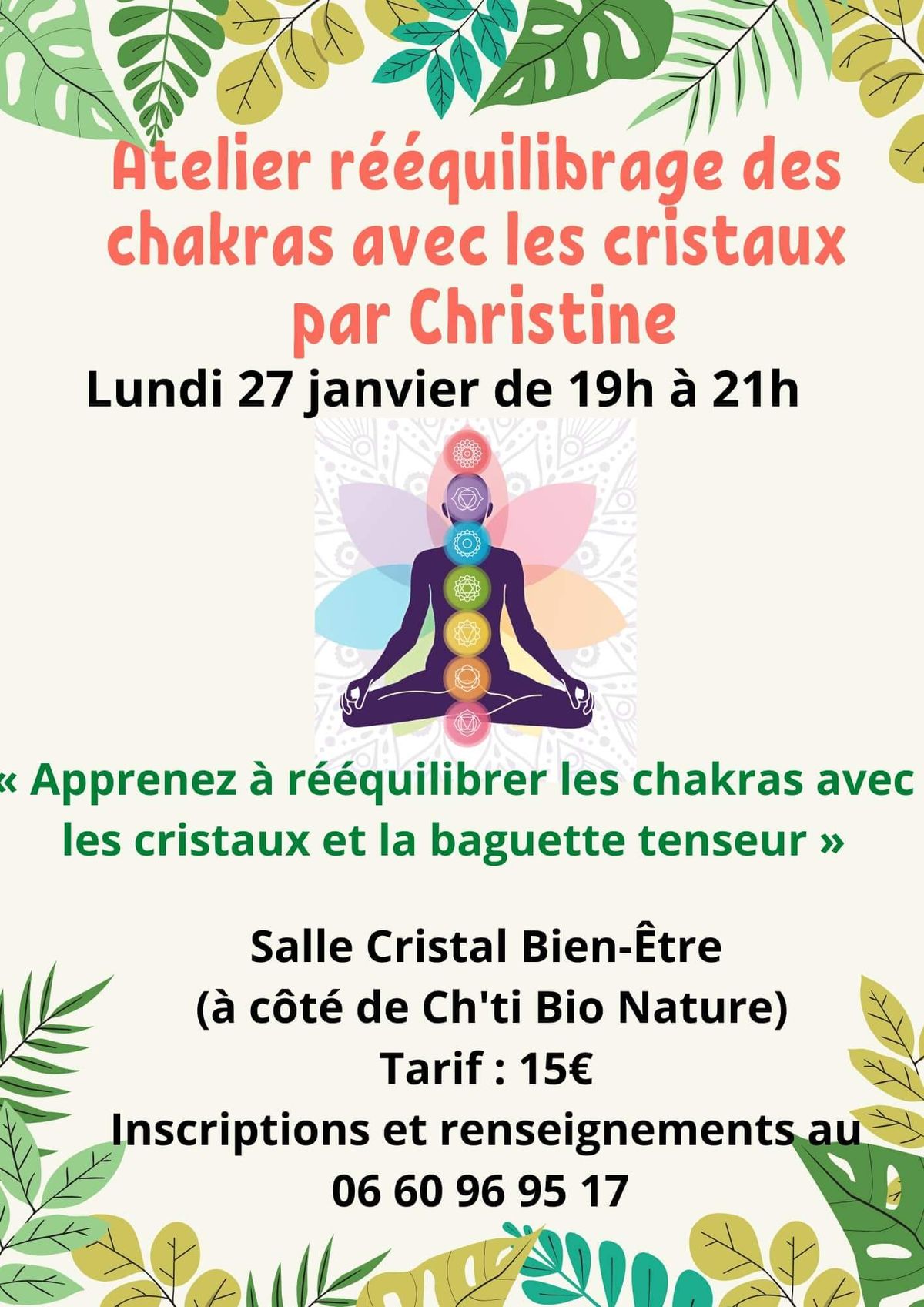 Atelier r\u00e9\u00e9quilibrage des chakras avec les cristaux par Christine