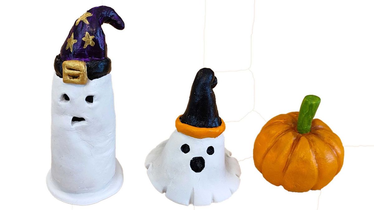 Clay Ghosts and Pumpkins for Halloween with Fiona Hodges