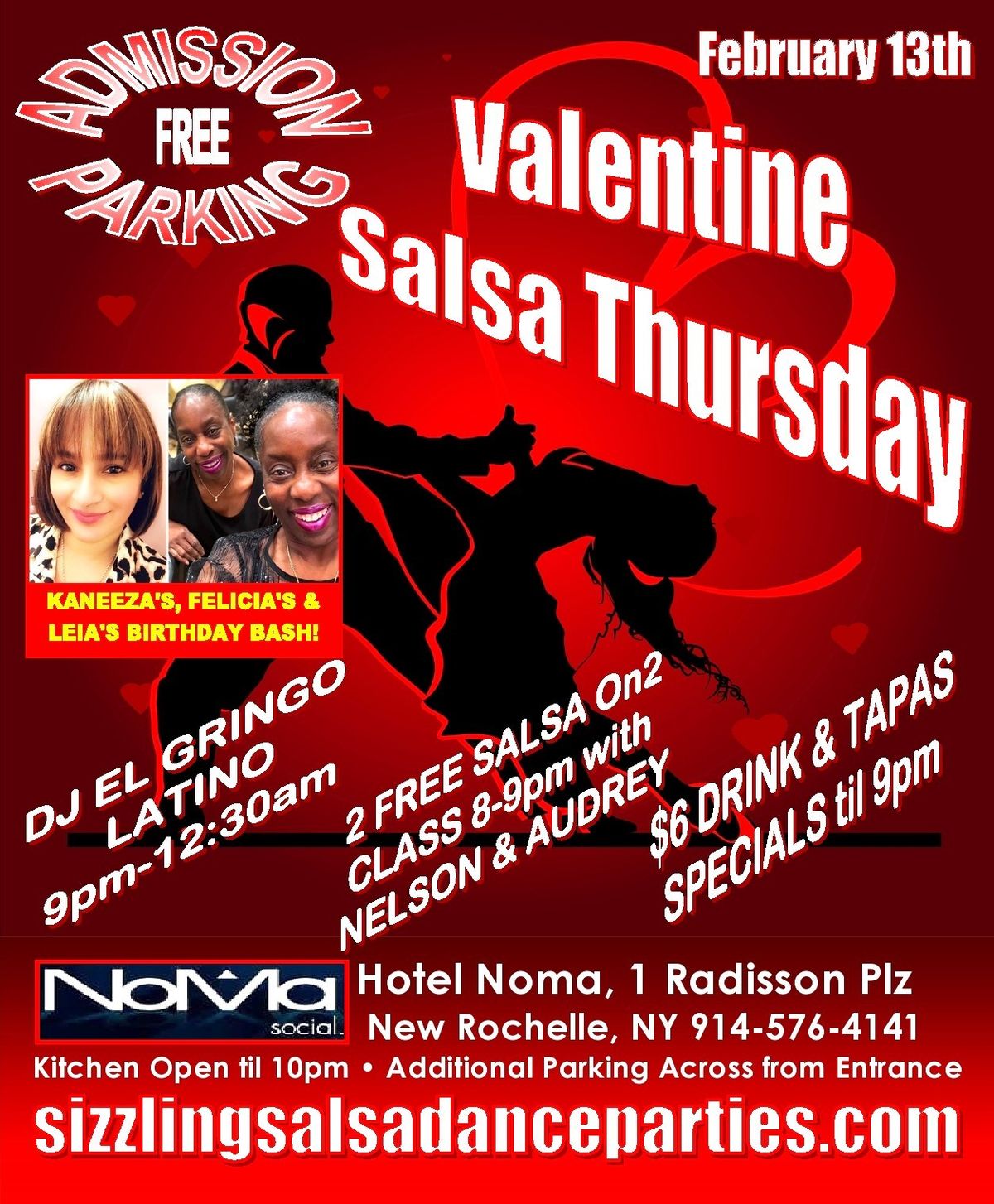 Thurs 2\/13--FREE VALENTINE SALSA THURSDAYS--2 FREE Classes\/Admission\/Parking--DJ EL GRINGO LATINO