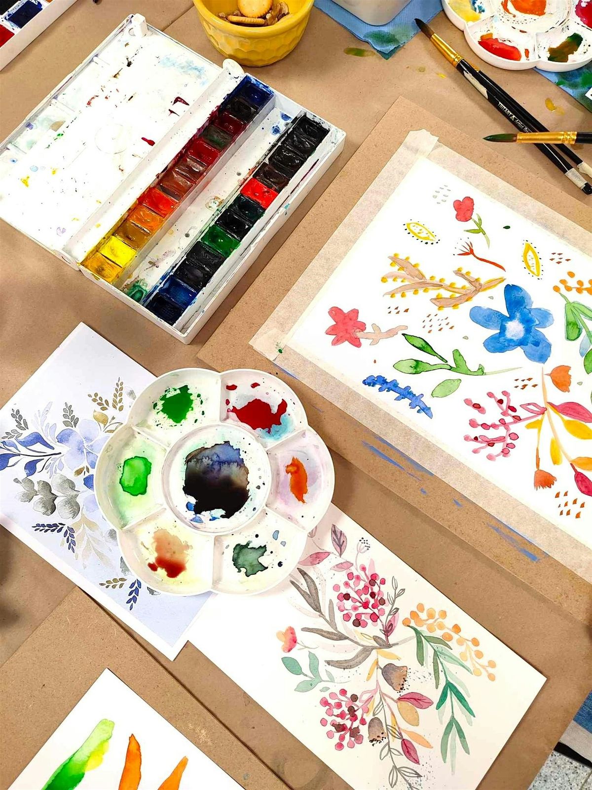 Watercolor Flower Pattern Workshop - Padr\u00e3o De Flores Em Aquarela