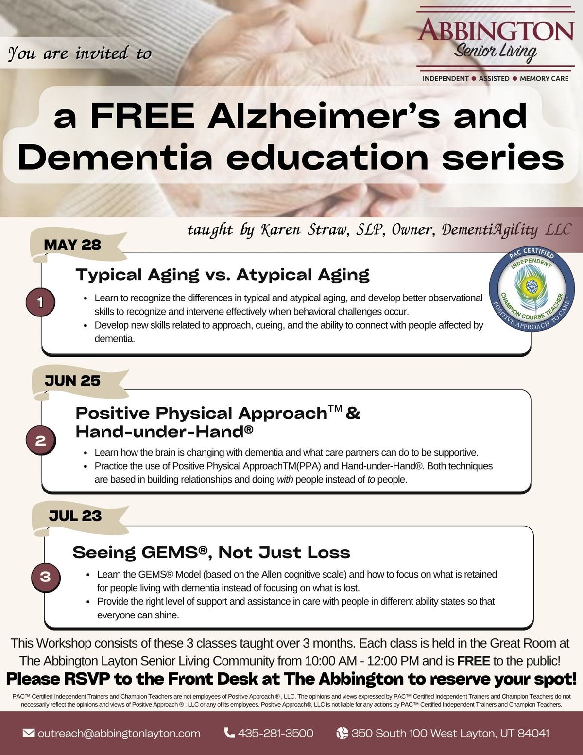 FREE Alzheimer's and Dementia education series