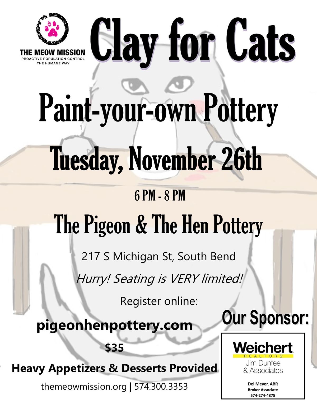 Meow Mission Fundraiser @ The Pigeon & The Hen Pottery