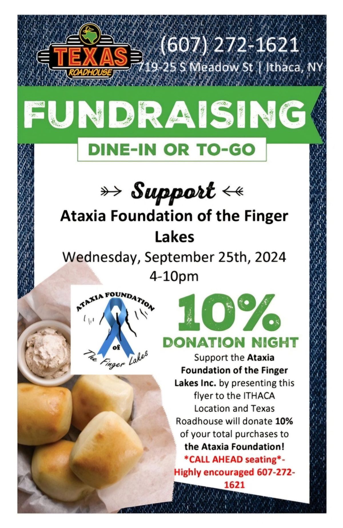 Dinner Fundraiser at Ithaca Texas Roadhouse