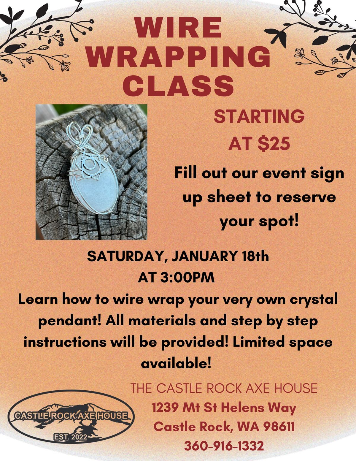 Wire Wrapping Class - Castle Rock Axe House