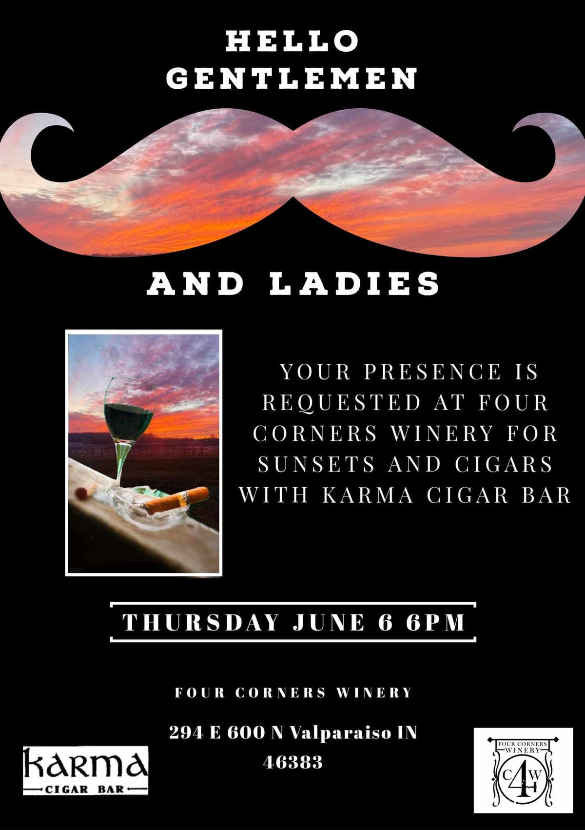 Four Corners Winery and Karma Cigar Bar Present Sunsets and Cigars 