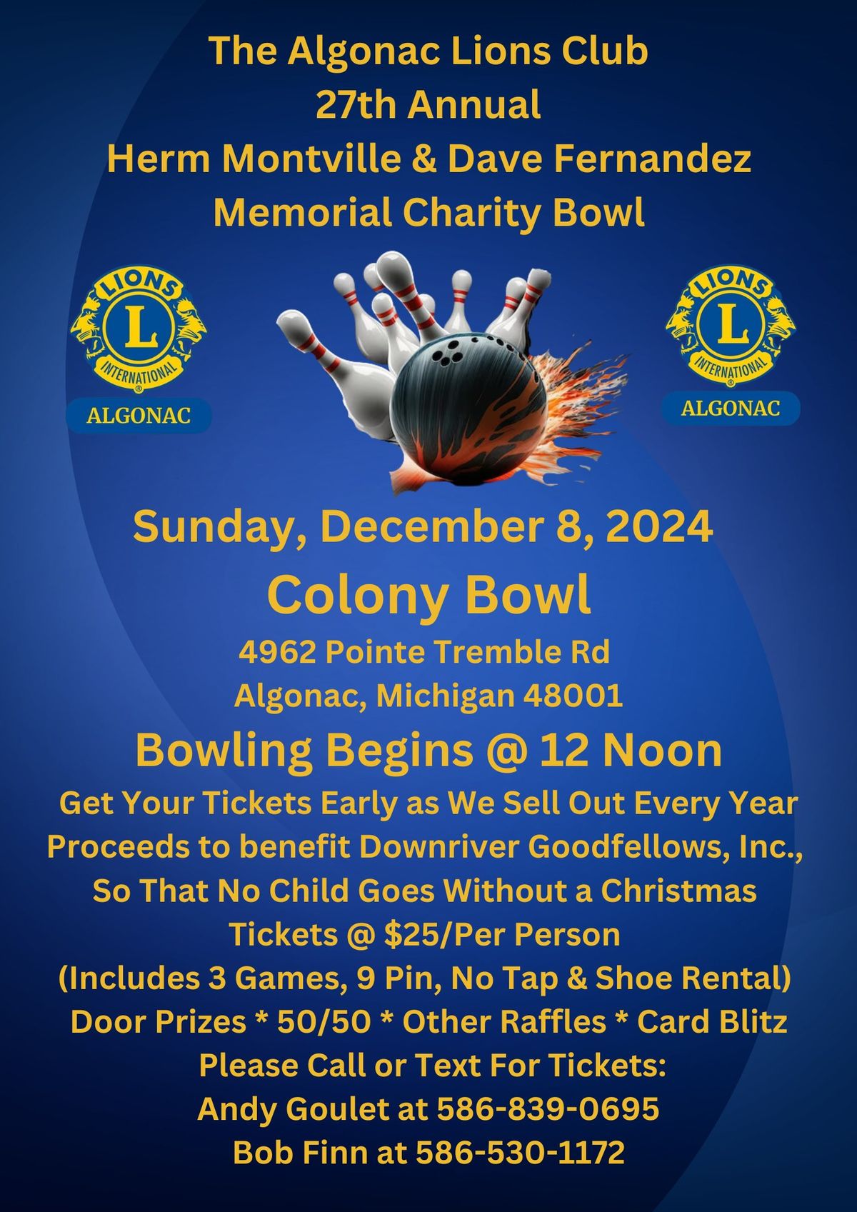 Algonac Lions Club 27th Annual Charity Bowl