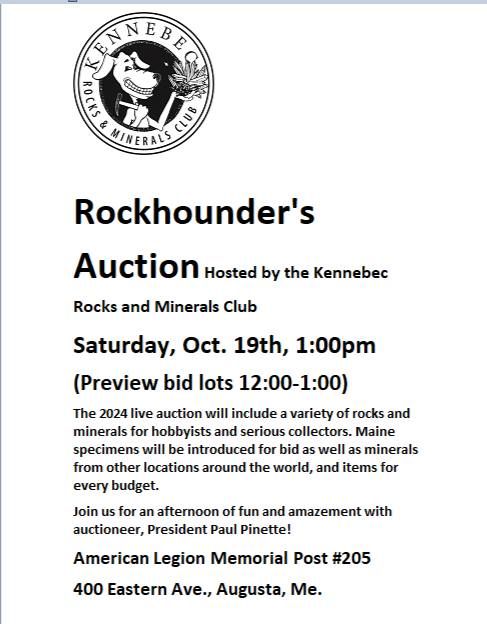 Rockhounder's Auction Hosted by the Kennebec Rocks and Minerals Club