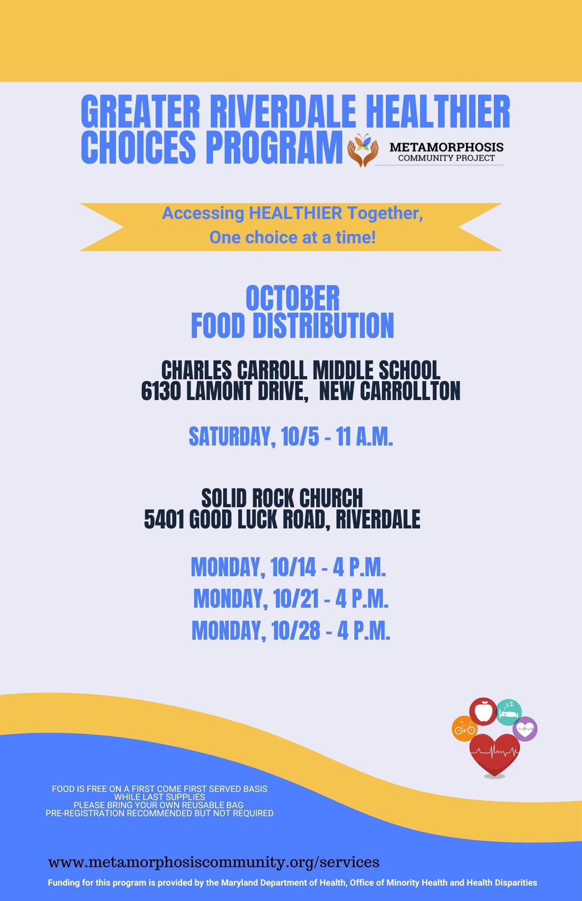 Greater Riverdale Healthier Choices Program FOOD DISTRIBUTION for October! 