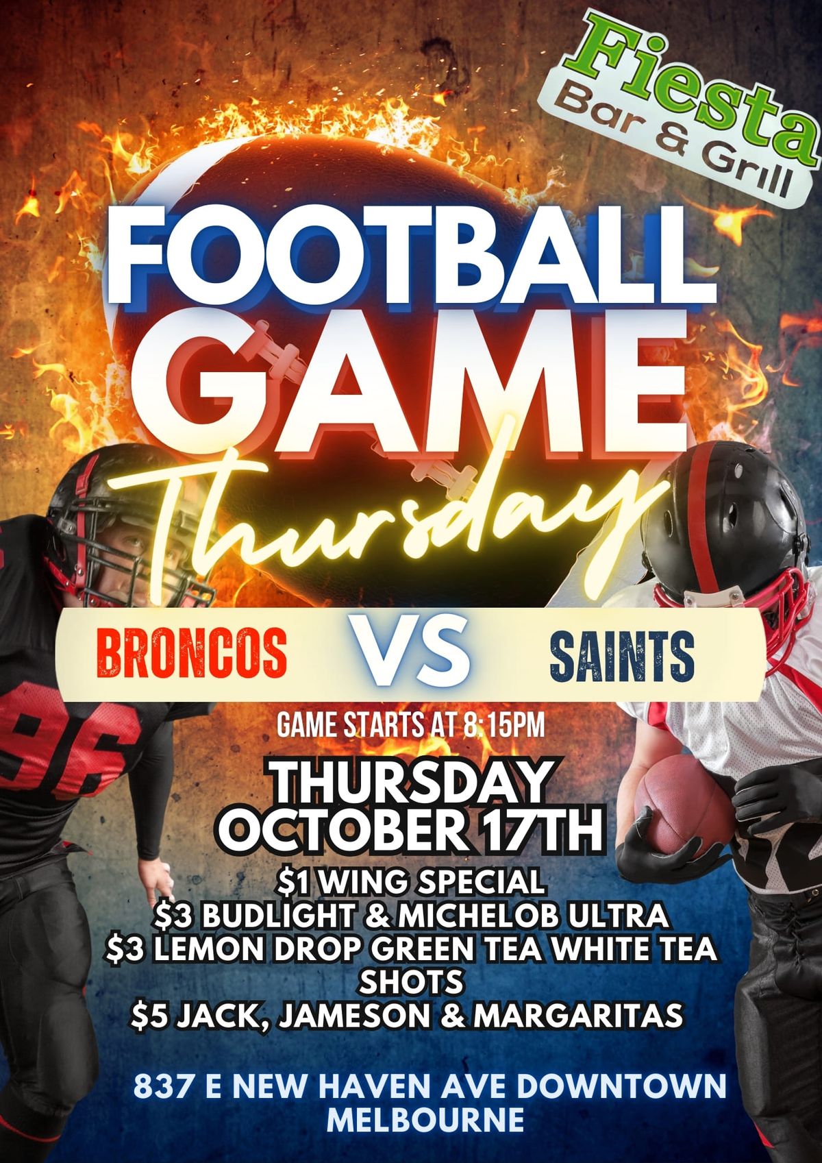 THURSDAY NIGHT FOOTBALL @ FIESTA BAR & GRILL 