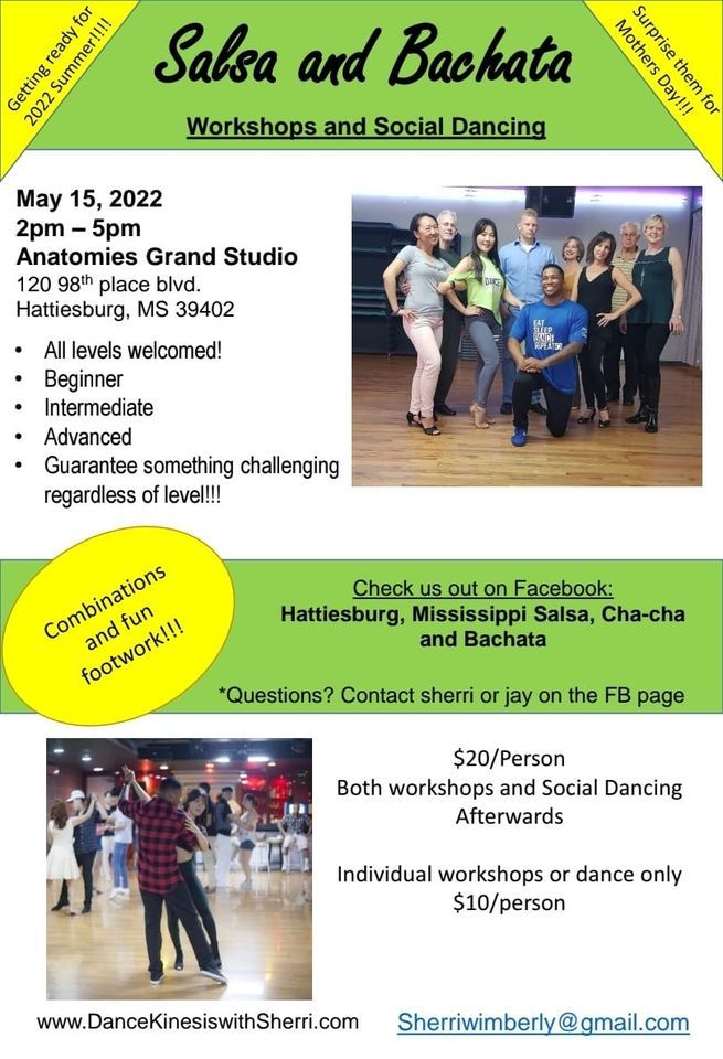 Salsa and bachata dance class, Anatomies, Hattiesburg, 15 May 2022