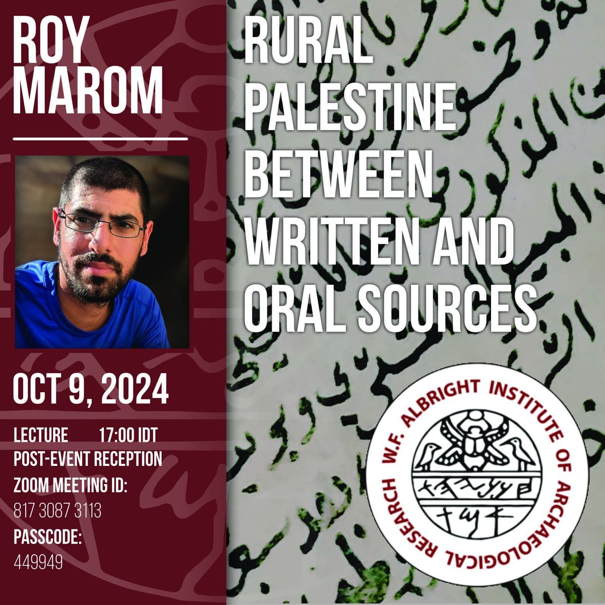 Public Lecture: Roy Marom \u2013 Rural Palestine Between Written and Oral Sources