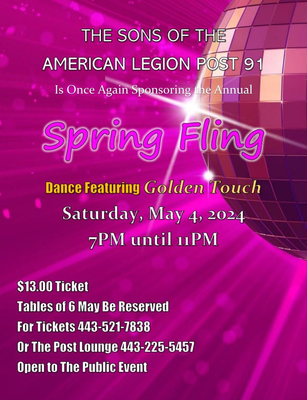 SPRING FLING DANCE Sponsored By The Sons of The American Legion Post 91
