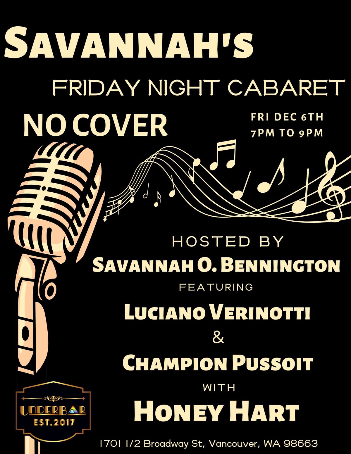 Savannah's Friday Night Cabaret At UnderBar Dec 2024