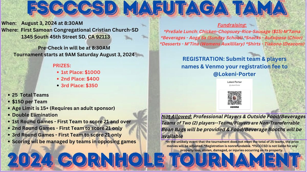 FSCCCSD 2024 Mens Auxiliary Cornhole Tournament Fundraiser