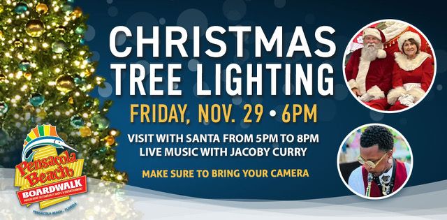 Pensacola Beach Boardwalk Christmas Tree Lighting and Photos With Santa