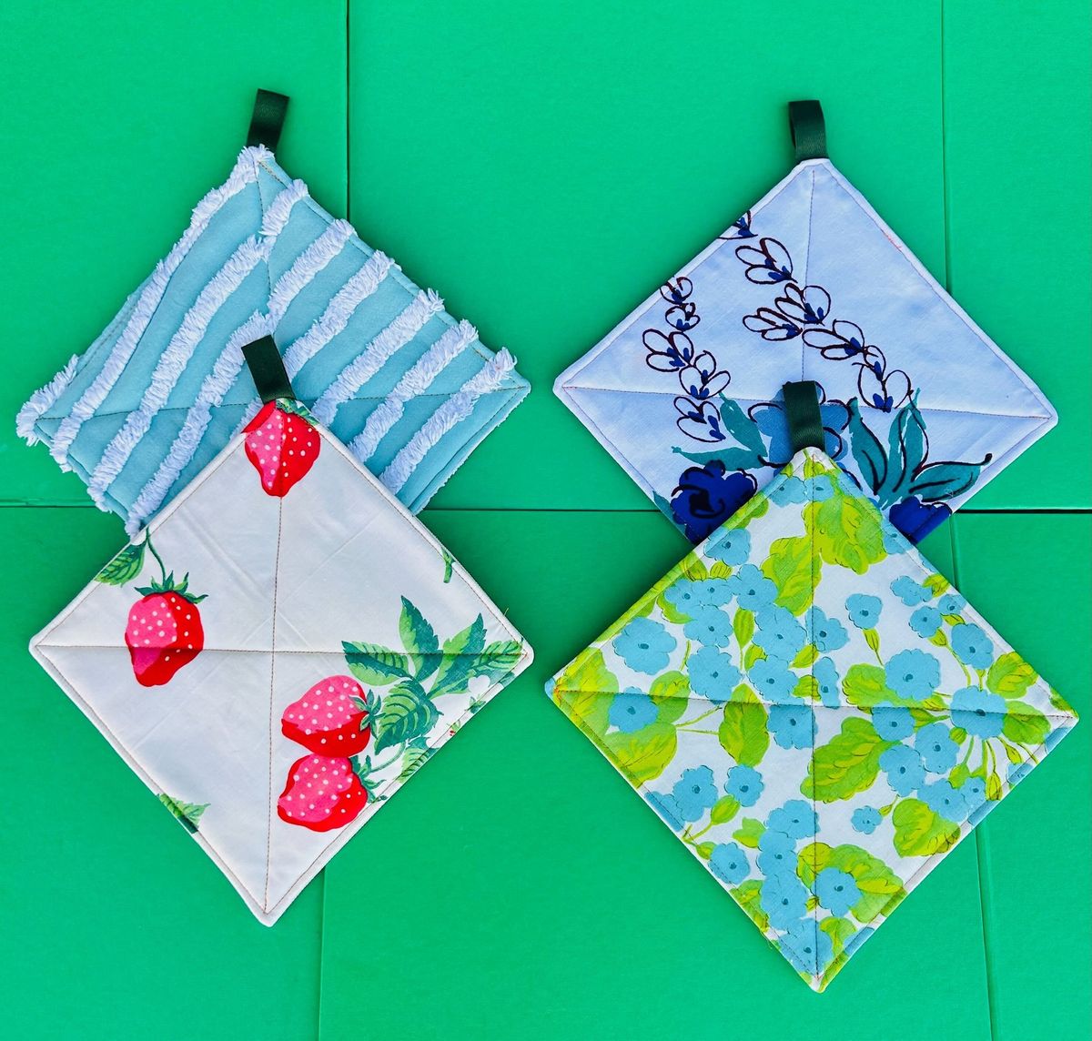 Sewn Vintage Fabric Potholder Set with Connie