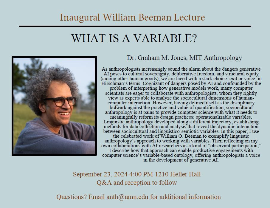 Inaugural William Beeman Lecture: Dr. Graham M. Jones