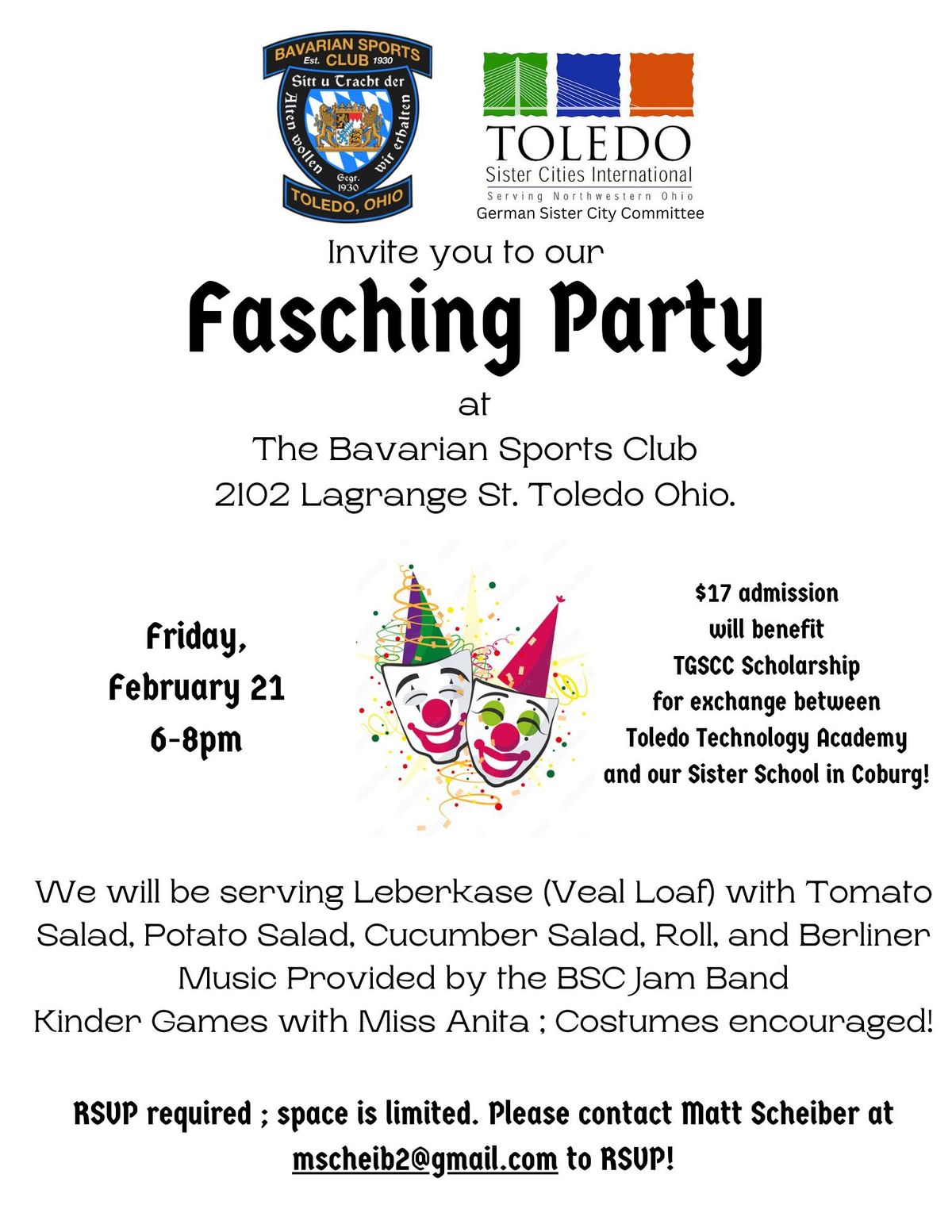 Friday Dinner - Leberkase - TGSCC Fasching Party & Scholarship Benefit