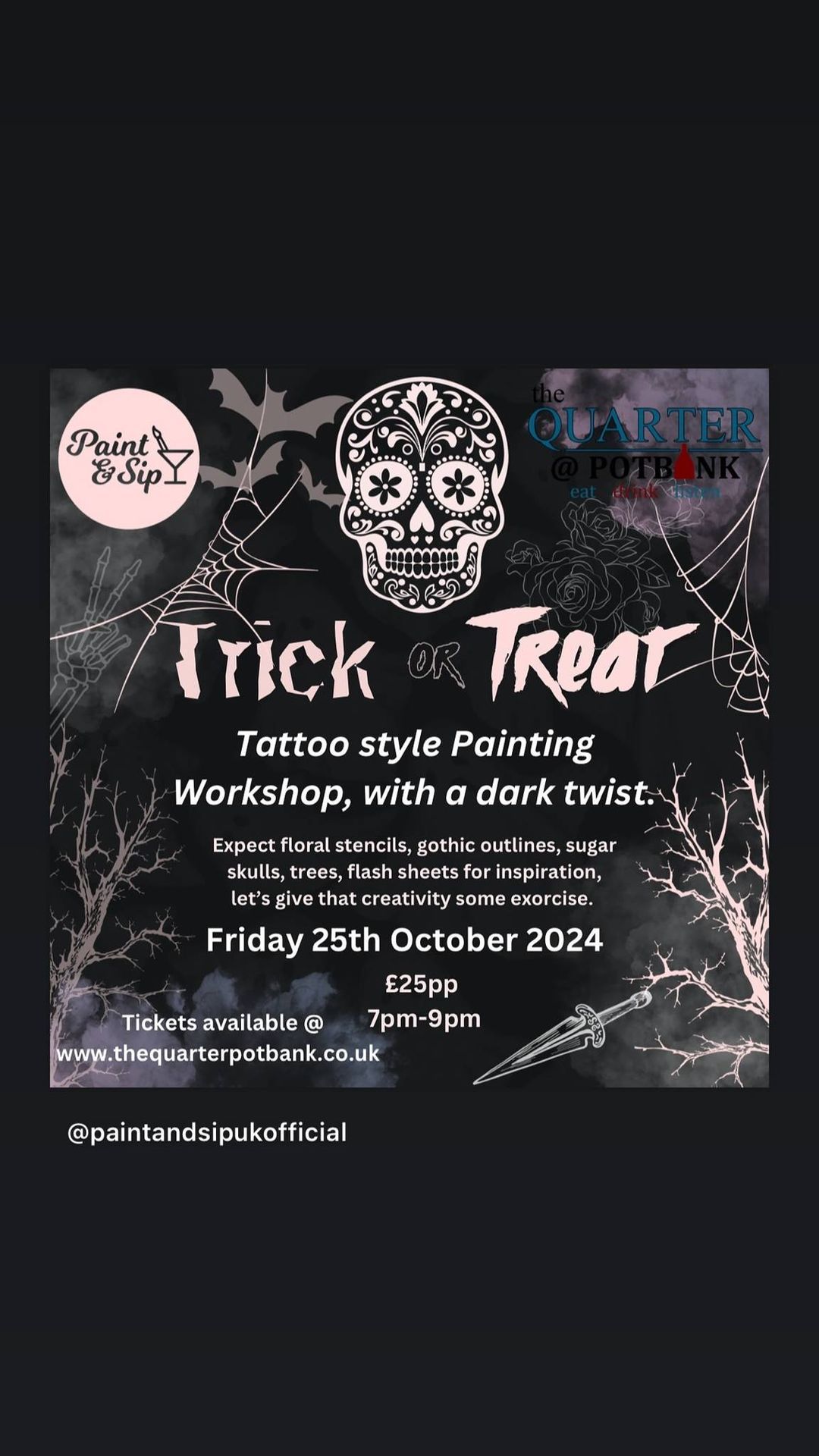 Trick or Treat Paint & Sip Halloween Special Event: Tattoo Style workshop with a dark twist! 