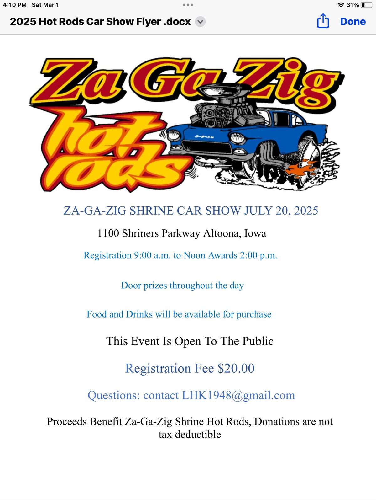 Za-Ga-Zig Shrine Hotrods Club Fundraiser 