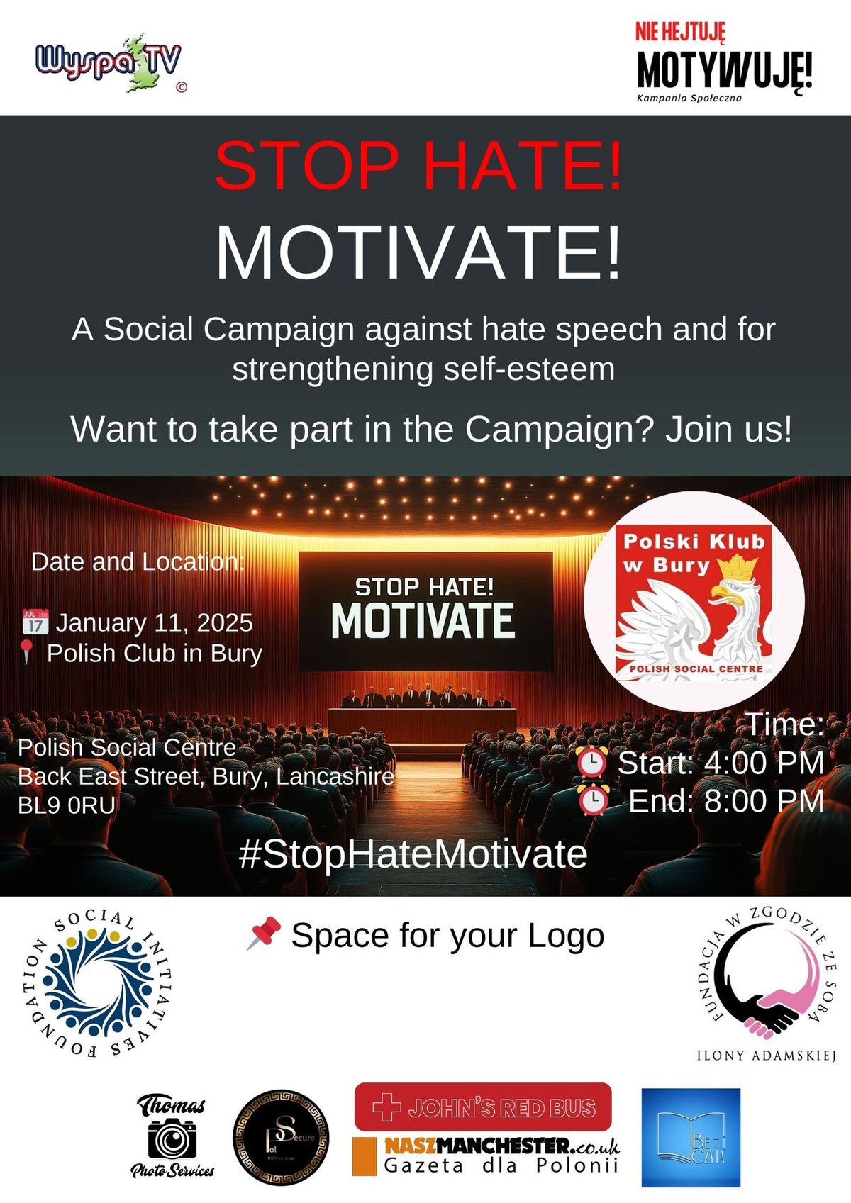 Stop Hate! Motivate! - BURY - Polish Social Centre