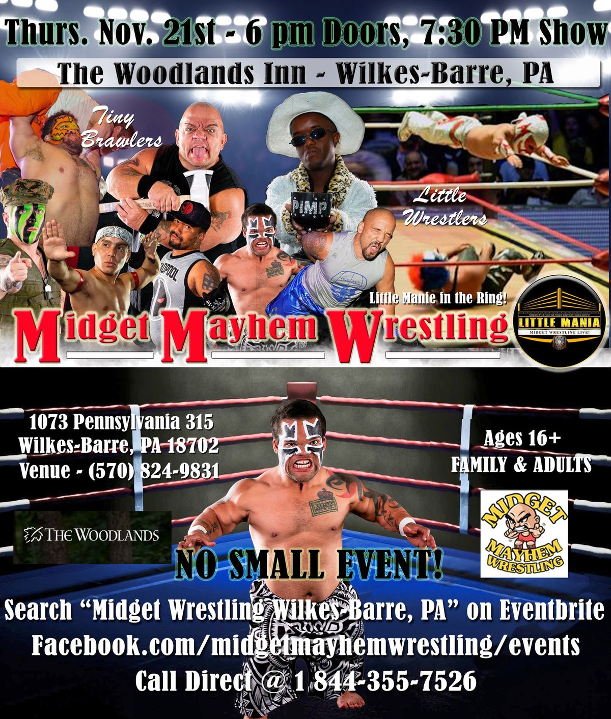 Midget Mayhem Little-Mania Wrestling Event - Wilkes-Barre PA (16+)