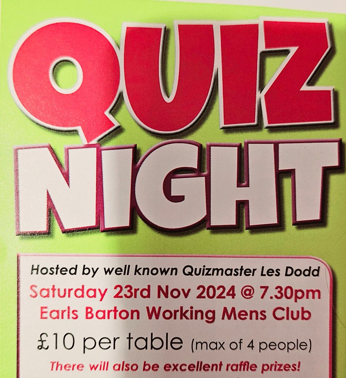 Quiz Night at Earls Barton Library 