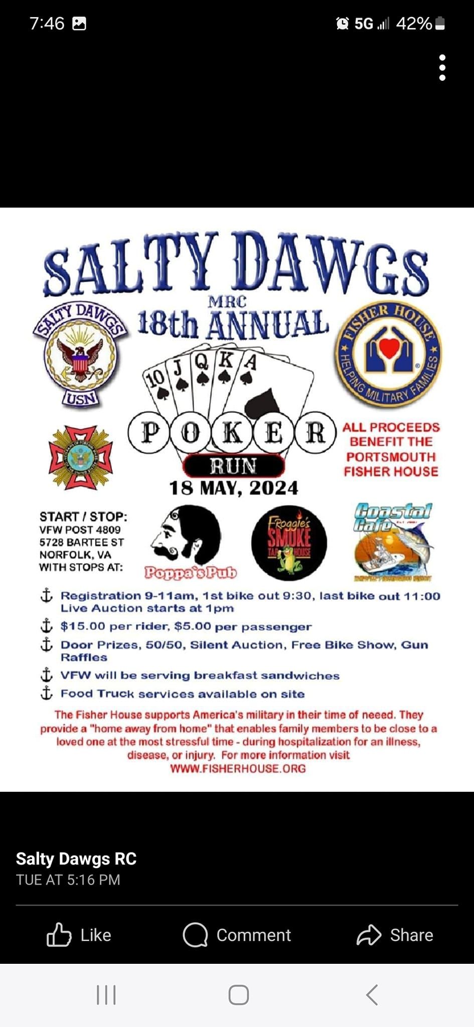 Meet up for Salty Dawgs 18th Poker Run 