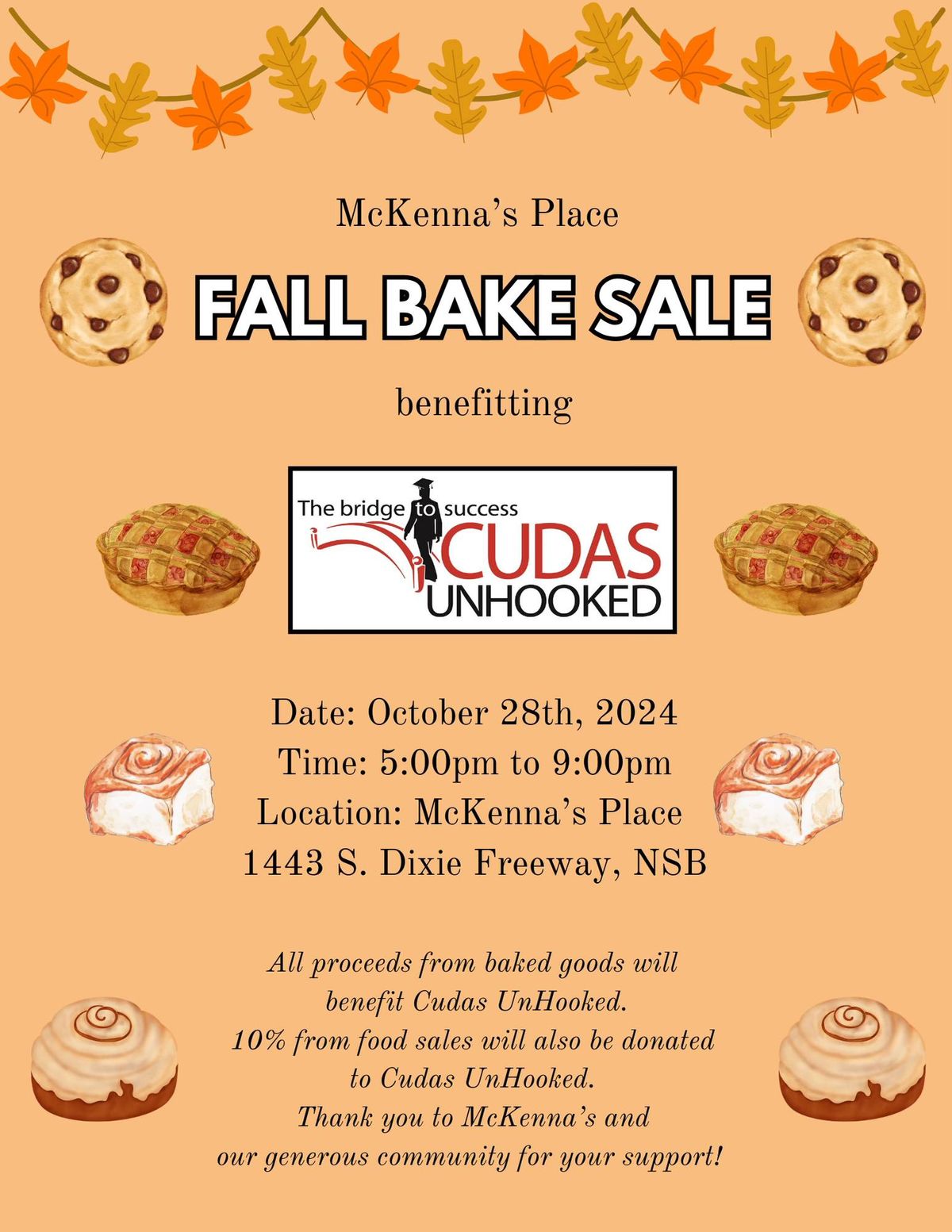 McKenna's Place Fall Bake Sale Benefitting Cudas Unhooked