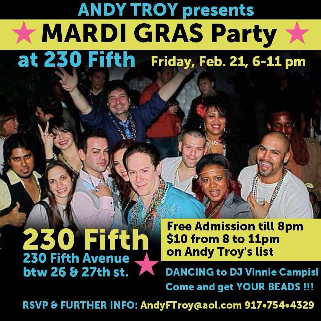 Mardi Gras Dance Party in 230 Fifth's Empire Room, Free Admission till 8 PM!