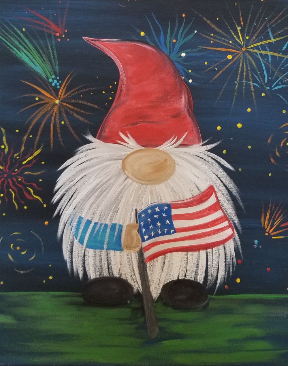 Reduced Price Gnome Fireworks Canvas Painting Class!