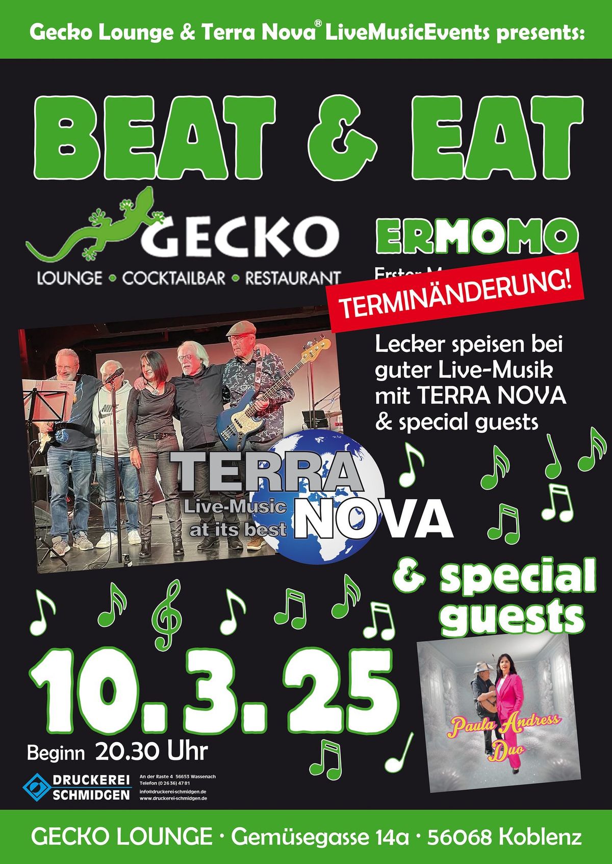 Beat & Eat mit TERRA NOVA in der Koblenzer Geckolounge