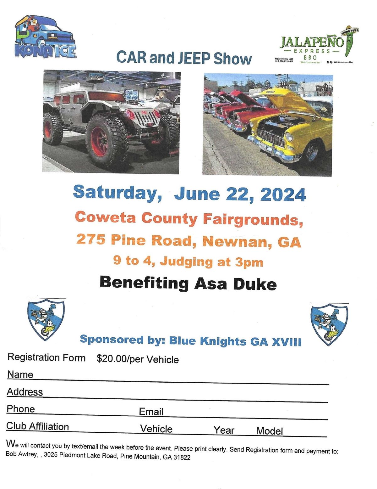 Car and Jeep Show Benefitting Asa Duke Hosted by Blue Knights Ga XVIII
