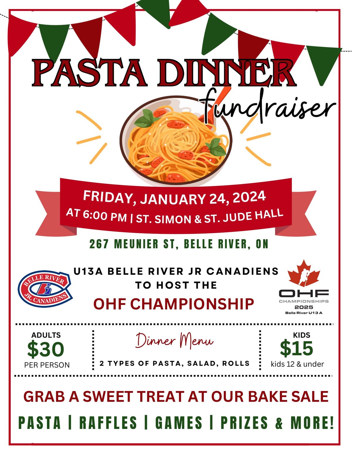 Pasta Dinner Fundraiser- U13A OHF Championships