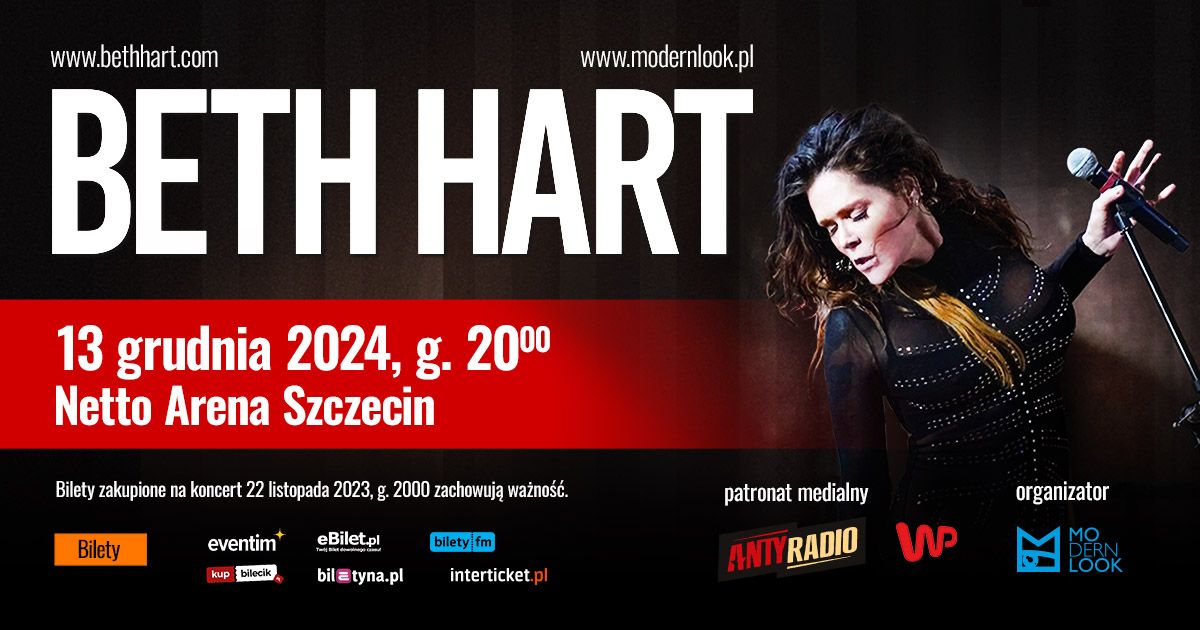 Beth Hart nowa data koncertu w Szczecinie 13 grudnia 2024 r. 20:00 Netto Arena Szczecin!