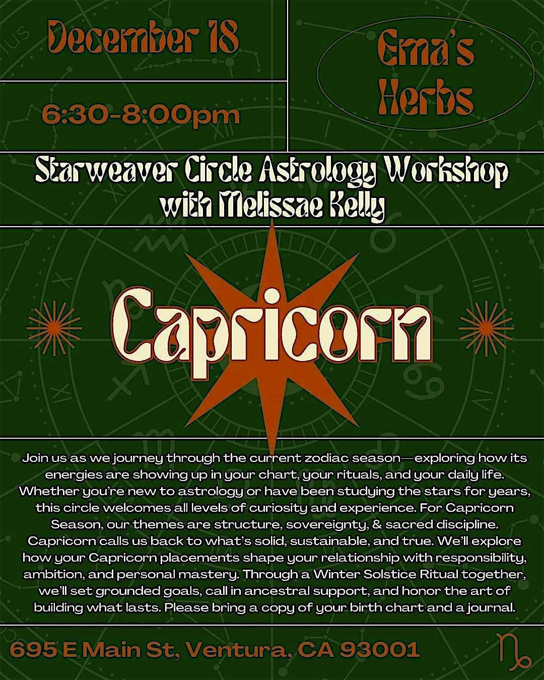 Starweaver Circle Astrology Workshop: Capricorn with Melissae Kelly