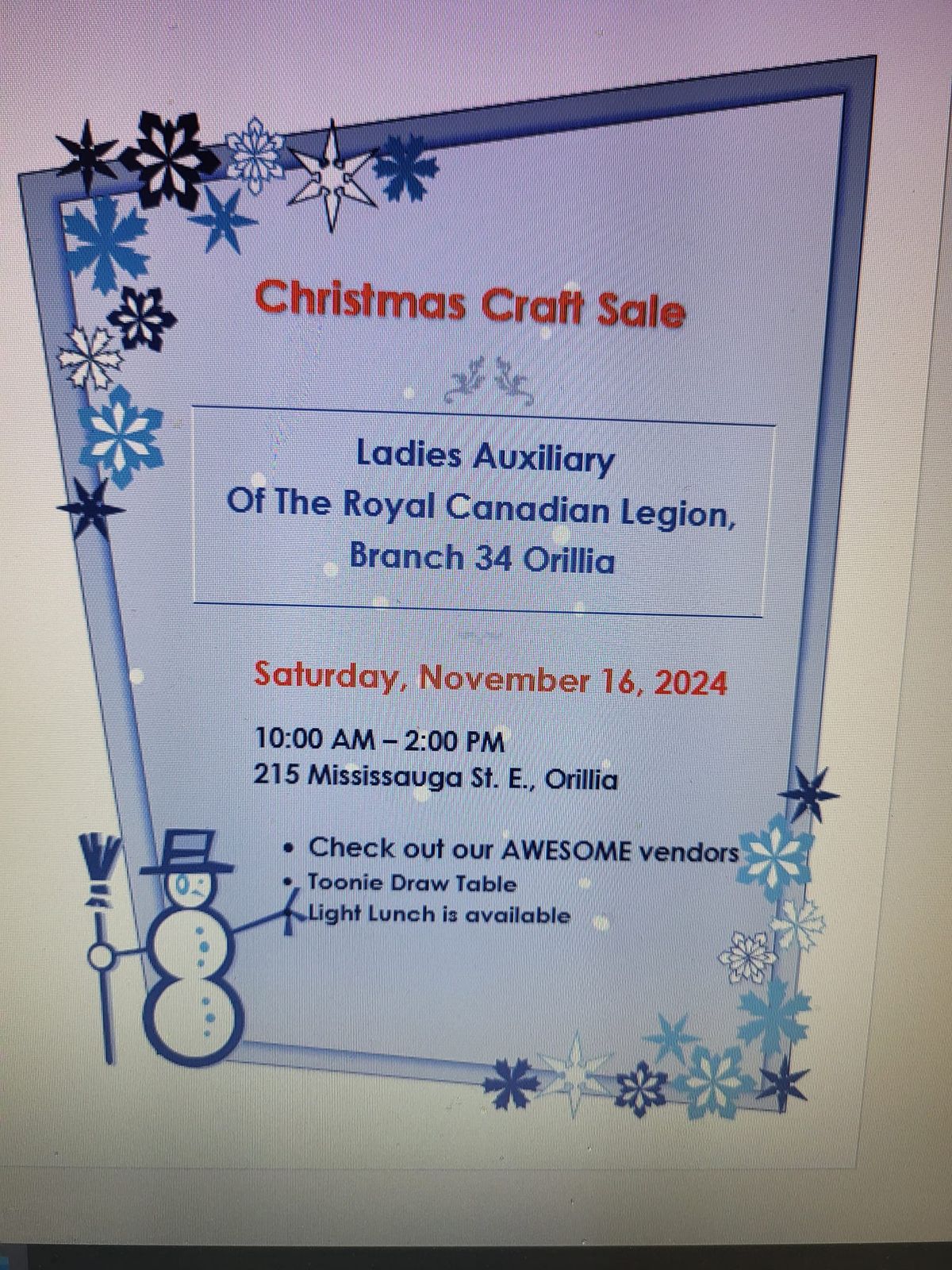 Ladies Auxiliary Craft Show - Vendor Spots Full