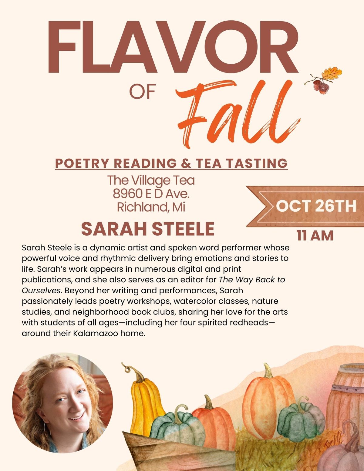 Flavor of Fall Poetry Reading and Tea with Sarah Steele