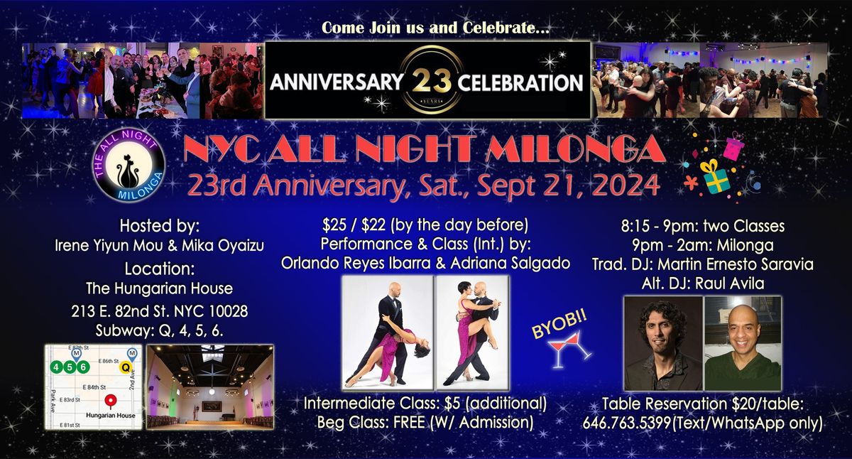 Sept 21 All Night Milonga: 23rd ANNIVERSARY CELEBRATION!!