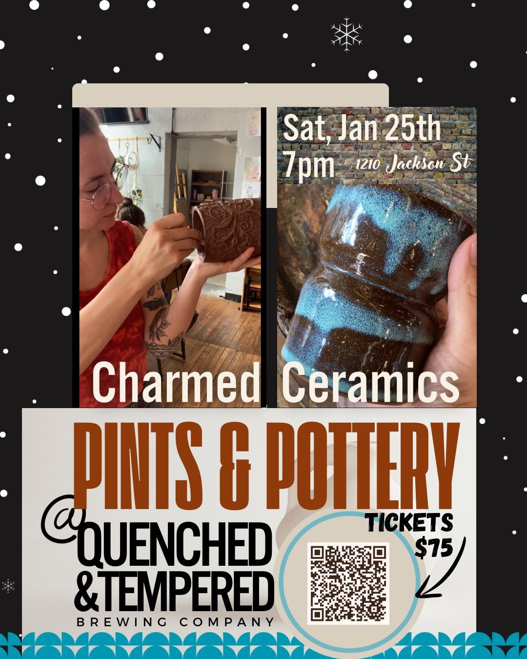 Pints & Pottery - pottery workshop - by Charmed Ceramics - at Quenched & Tempered