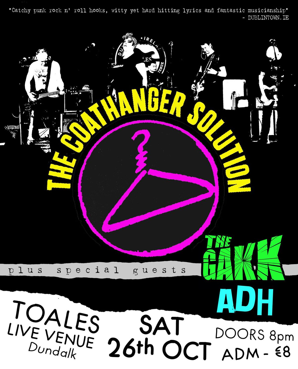 THE COATHANGER SOLUTION + The Gakk + ADH - Sat 26 Oct - Doors 8pm - \u20ac8