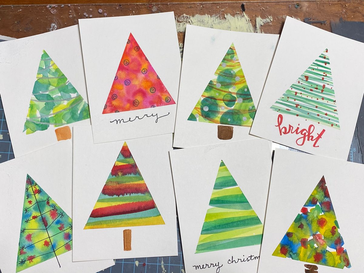 Watercolor Workshop - Christmas Cards - 8 minimalist trees