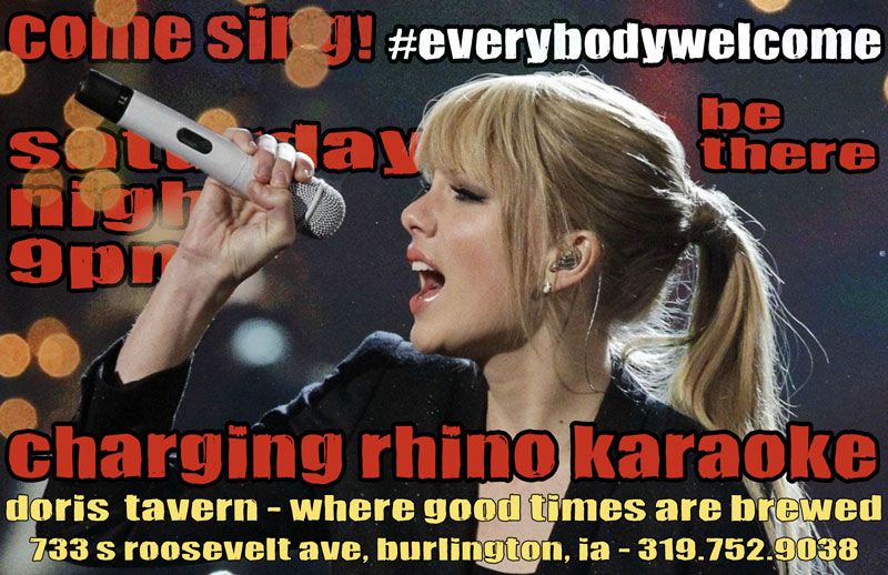 Charging Rhino SATURDAY Karaoke at Doris' Tavern!