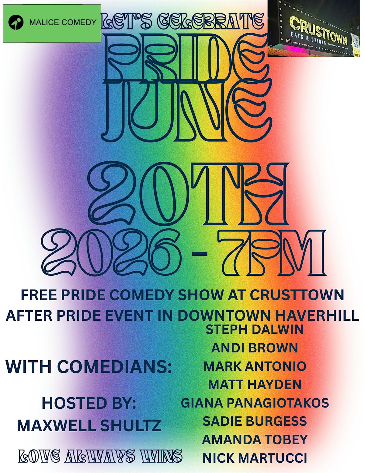 FREE pride comedy showcase at Crusttown!