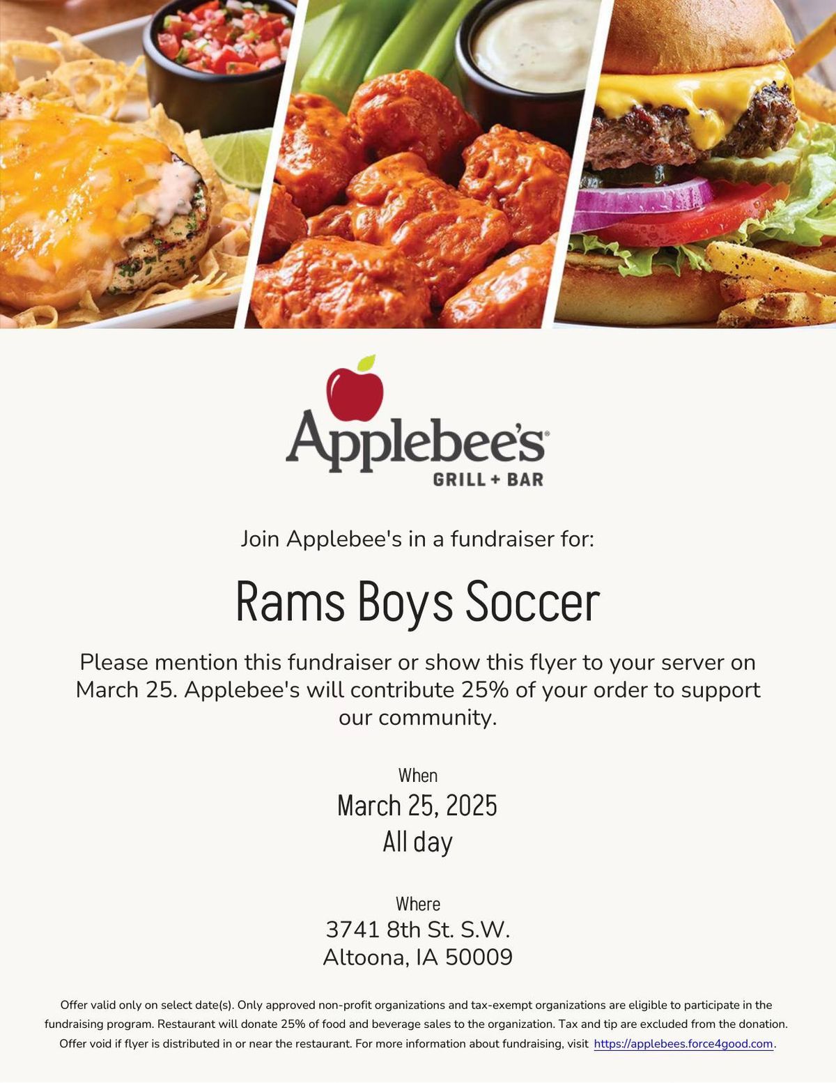 Rams Boys Soccer fundraiser at Applebee's Grill + Bar