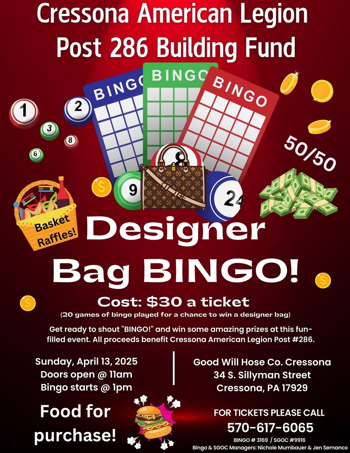 Designer Bag Bingo to support Cressona American Legion Post #286