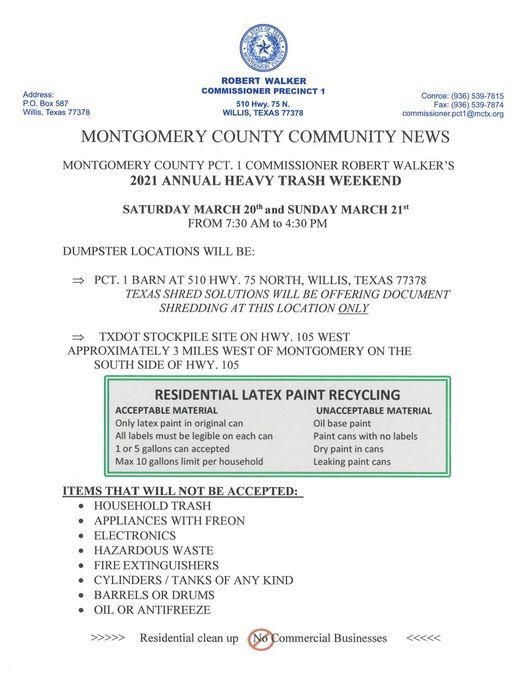 Pct 1 Annual Heavy Trash Weekend